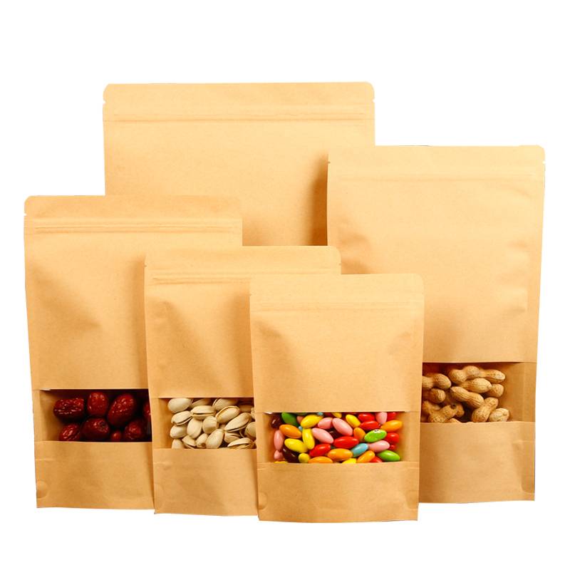 Custom Brown Zipper Vertical Food Kraft Paper Pouch Packaging